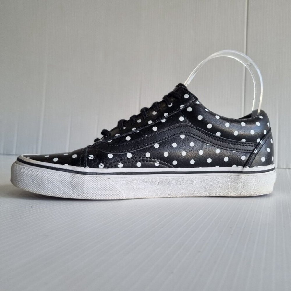 Vans Old Skool Black & White Leather Polka Dot Sneakers Size 8.5 - Picture 4 of 8